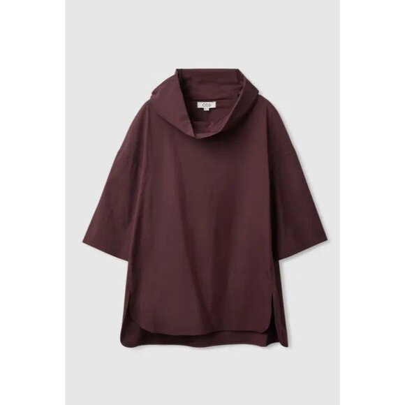 COS Roll Neck Tunic Top Size 4 Quarter Sleeve Minimalist Blouse Long Back Hem - Picture 1 of 16